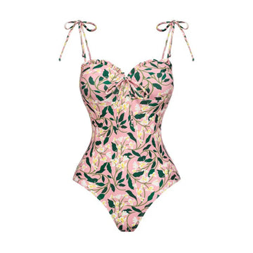 2023 Manufacture Swimsuit for Women Ladies Pink Floral Print Swimwear and Cover Up One Piece High Cut Push Up Bathing Suit