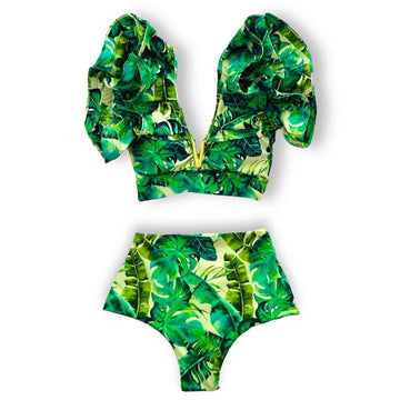 2023 New Sexy High Waist Bikini Sets Ruffle Swimwear Women Swimsuit Print Floral Dots V-neck Beach Wear Bathing Suits Biquini
