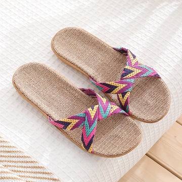 2023 New Casual Slides For Home Slippers Summer Mixed colors Floor Woman Indoor Flats Shoes Cross Linen Beach Slipper