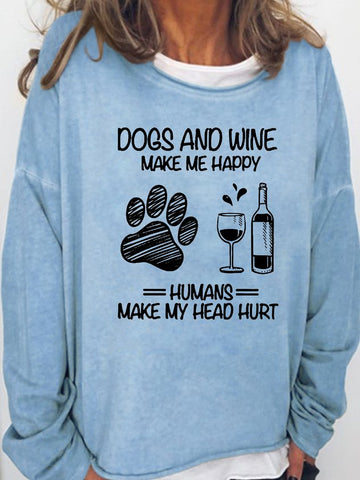 Dog And Wine Letter Long Sleeve Top