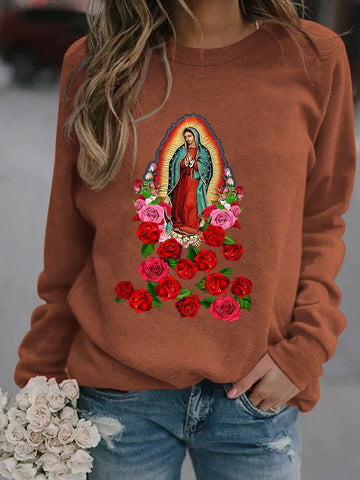 Women's Virgin Mary Our Lady  Graphic Long Sleeve Sweatshirt