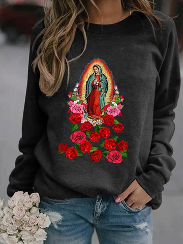 Women's Virgin Mary Our Lady  Graphic Long Sleeve Sweatshirt